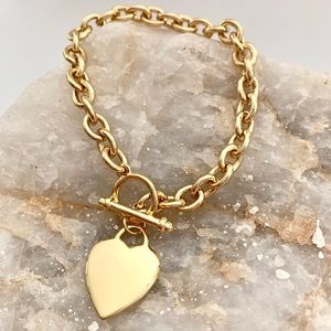 Heart Tag Toggle Bracelet, Gold Jewelry, Anniversary, for friend, from daughter